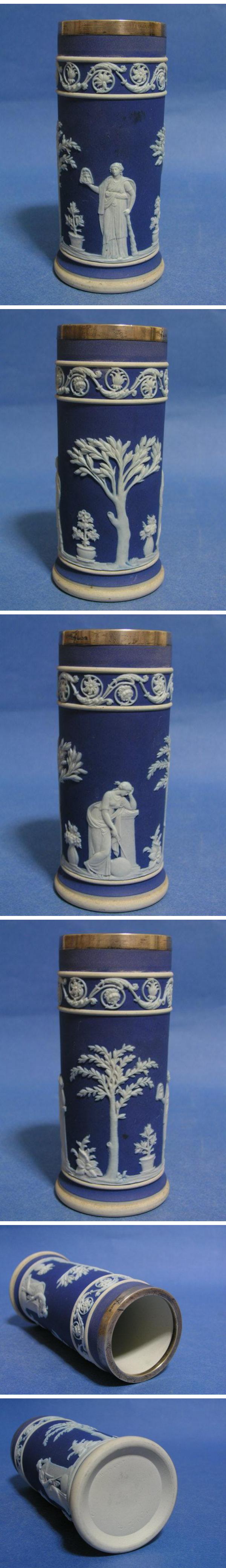 【お取寄せ】◎1910年代 ウェッジウッド 青色を被せた白のジャスパー 円筒形花瓶 「女神」◎ri ウェッジウッド